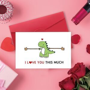 Funny Valentine’s Day Card – Cute T-Rex Romantic Card for kids, Him or Her